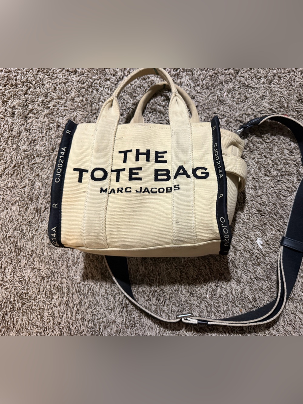 Marc Jacobs Beige Canvas Messenger Tote with Black Trim